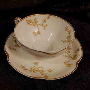 Vintage Haviland Limoges Tea Cup & Saucer Set, Floral Gold Accents